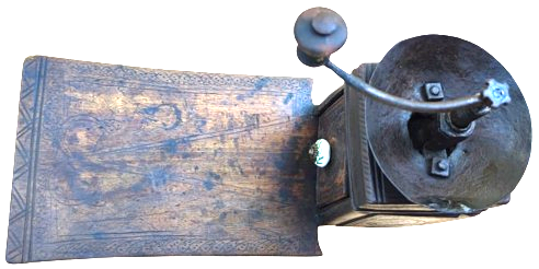 OSMANLI USTA EL İSİ YAPIMI KOMPLE MASİF AHŞAP KISMI İSLEMELİ KAHVE DEGİRMENİ CANAK KISMI GÖGME DEMİR 