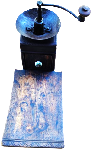 OSMANLI USTA EL İSİ YAPIMI KOMPLE MASİF AHŞAP KISMI İSLEMELİ KAHVE DEGİRMENİ CANAK KISMI GÖGME DEMİR 