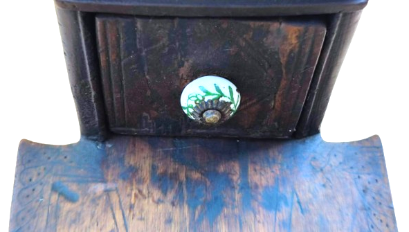 OSMANLI USTA EL İSİ YAPIMI KOMPLE MASİF AHŞAP KISMI İSLEMELİ KAHVE DEGİRMENİ CANAK KISMI GÖGME DEMİR 