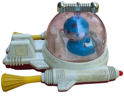 UZAY ARACI İÇERSİNDE KULLANAN KOZMONOTU FANUSLU HAREKETLİ SURTMELİ OYUNCAK SSCB SOVYET ÜRETİMİ