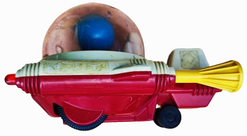 UZAY ARACI İÇERSİNDE KULLANAN KOZMONOTU FANUSLU HAREKETLİ SURTMELİ OYUNCAK SSCB SOVYET ÜRETİMİ