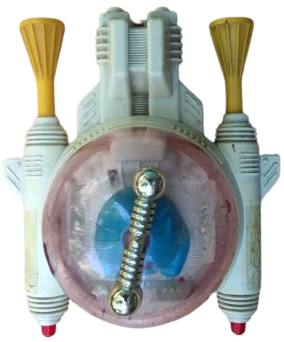 UZAY ARACI İÇERSİNDE KULLANAN KOZMONOTU FANUSLU HAREKETLİ SURTMELİ OYUNCAK SSCB SOVYET ÜRETİMİ