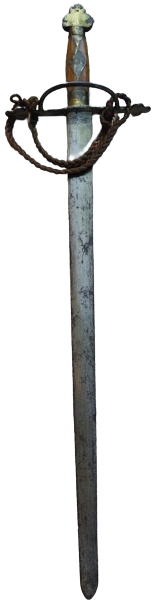 İSPONYOL KORSAN KILICI ELDEN KACMAMASI İÇİN İP EL SARILIR BALCAK KISIM PİRİNC VE AHŞAP BALCAGIN UST TOPUZ KISMINDA BİR KAC İŞARET BULUNMAKTA 