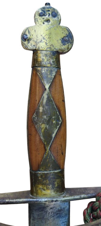 İSPONYOL KORSAN KILICI ELDEN KACMAMASI İÇİN İP EL SARILIR BALCAK KISIM PİRİNC VE AHŞAP BALCAGIN UST TOPUZ KISMINDA BİR KAC İŞARET BULUNMAKTA 