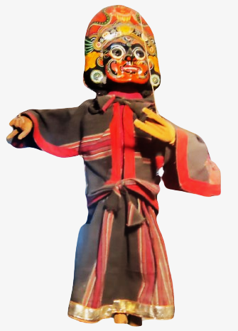 BHAKTAPUR UN NAVADURGA BUYUCU KUKLA İYİ KÖTÜ CİFT YUZLU KARA KIZGIN BEYAZ MUTLU SURATLI ELLE OYNATILAN TAMAMEN EL YAPIMIDIR