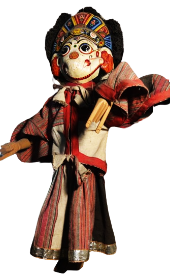 BHAKTAPUR UN NAVADURGA BUYUCU KUKLA İYİ KÖTÜ CİFT YUZLU KARA KIZGIN BEYAZ MUTLU SURATLI ELLE OYNATILAN TAMAMEN EL YAPIMIDIR