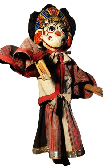 BHAKTAPUR UN NAVADURGA BUYUCU KUKLA İYİ KÖTÜ CİFT YUZLU KARA KIZGIN BEYAZ MUTLU SURATLI ELLE OYNATILAN TAMAMEN EL YAPIMIDIR