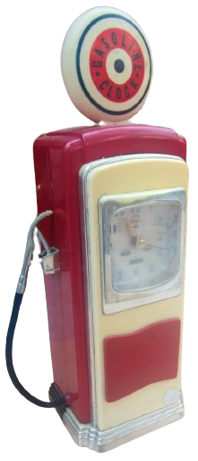 GASOLİNE CLOCK BENZİN POMPASI ON TERAF SAAT YANDA HORTUMLU POMPASI ARKADA PİL YUVASI YANDA PARA ATMA YERİ