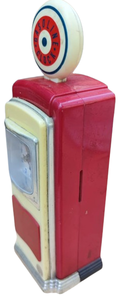 GASOLİNE CLOCK BENZİN POMPASI ON TERAF SAAT YANDA HORTUMLU POMPASI ARKADA PİL YUVASI YANDA PARA ATMA YERİ