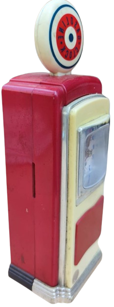 GASOLİNE CLOCK BENZİN POMPASI ON TERAF SAAT YANDA HORTUMLU POMPASI ARKADA PİL YUVASI YANDA PARA ATMA YERİ