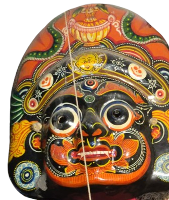 BHAKTAPUR UN NAVADURGA BUYUCU KUKLA İYİ KÖTÜ CİFT YUZLU KARA KIZGIN BEYAZ MUTLU SURATLI ELLE OYNATILAN TAMAMEN EL YAPIMIDIR