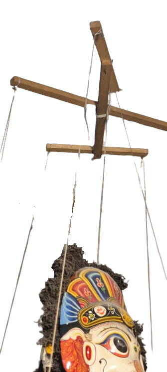 BHAKTAPUR UN NAVADURGA BUYUCU KUKLA İYİ KÖTÜ CİFT YUZLU KARA KIZGIN BEYAZ MUTLU SURATLI ELLE OYNATILAN TAMAMEN EL YAPIMIDIR