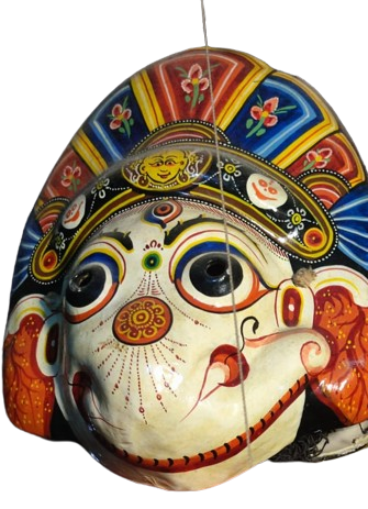 BHAKTAPUR UN NAVADURGA BUYUCU KUKLA İYİ KÖTÜ CİFT YUZLU KARA KIZGIN BEYAZ MUTLU SURATLI ELLE OYNATILAN TAMAMEN EL YAPIMIDIR