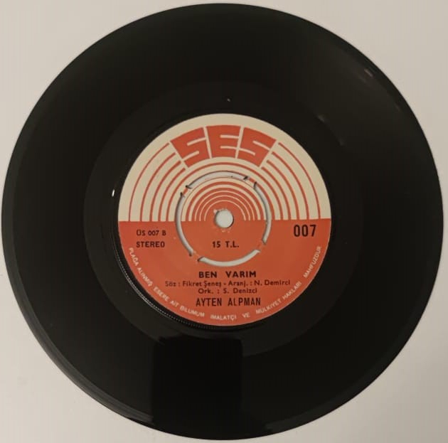 AYTEN ALPMAN BEN VARIM  O SABAH İSTANBUL GELİSİM ORKESTRASI ORJINAL 45 LİK PLAK
