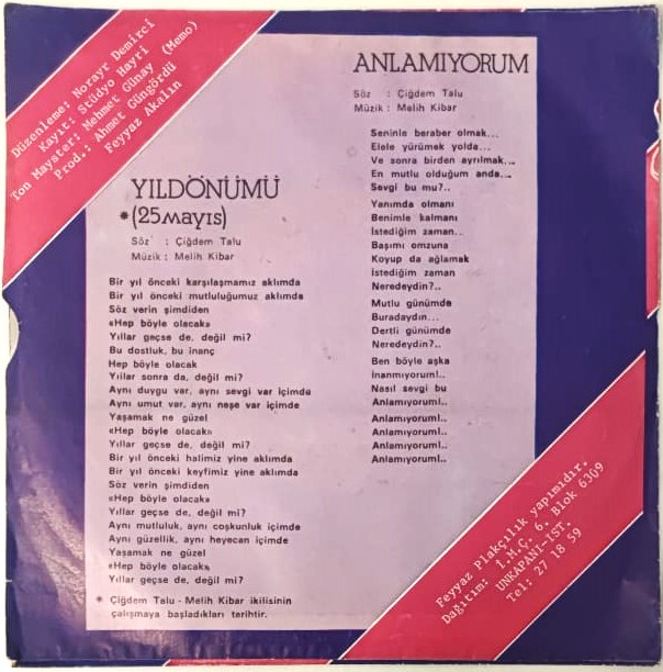 FUSUN ONAL YILDONUMU ANLAMIYORUM  FEYYAZ PLAKCILIK ORJINAL KABINDA 45 LİK PLAK