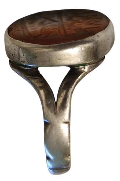 OSMANLI DAMARLI AKİK TASLI UZERİ EL KAZIMA YAZILI TAŞLI HAS SAF GÜMÜŞDEN EL YAPIM YUZUK