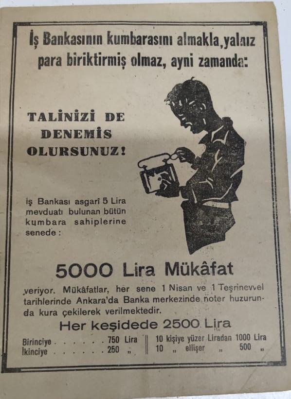 1932 İS BANKASI BENDE İSTERİM KUMBARA  KUMBARALI DEFTER OKUL DEFTERİ İCİ OSMANLICA YAZILI  ON YUZ VE ARKA KAPAK TAS BASKI İCİ REKLAMLI 