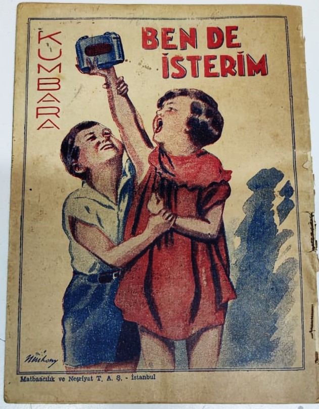 1932 İS BANKASI BENDE İSTERİM KUMBARA  KUMBARALI DEFTER OKUL DEFTERİ İCİ OSMANLICA YAZILI  ON YUZ VE ARKA KAPAK TAS BASKI İCİ REKLAMLI 