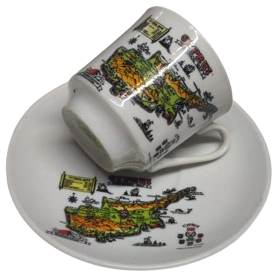 1970 KIBRIS CYPRUS RENKLİ HARİTASI BULUNAN PORSELEN TURK TİPİ FİNCAN KAHVE TAKIMI ALTI TABAK ALTI KULPLU FİNCAN