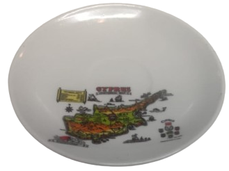 1970 KIBRIS CYPRUS RENKLİ HARİTASI BULUNAN PORSELEN TURK TİPİ FİNCAN KAHVE TAKIMI ALTI TABAK ALTI KULPLU FİNCAN