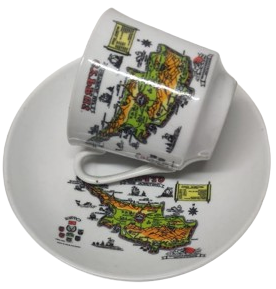 1970 KIBRIS CYPRUS RENKLİ HARİTASI BULUNAN PORSELEN TURK TİPİ FİNCAN KAHVE TAKIMI ALTI TABAK ALTI KULPLU FİNCAN