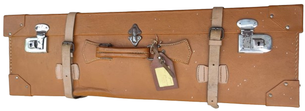 1950 SEYAHAT GARDOROP BAVUL EL DİKİS TABA RENK BAGLAMA KAYISLI  METAL KİLİT SAG VE SOL OTDA MANDALLI TASIMA KULPLU İC AYRIM PARCALI