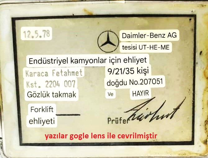 1978 DAİMLER BENZ AG MERCEDEZ BENZ EHLİYET