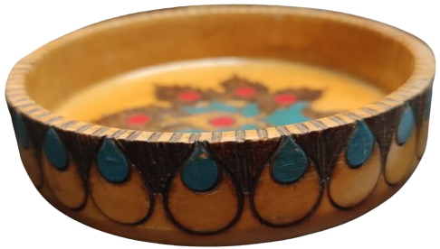 AHSAP EL TORNASINDA YAPILMIS SEKİLLENDİRİLMİŞ İÇERSİ KOK EL BOYAMA İKRAM SUNUM KABI 