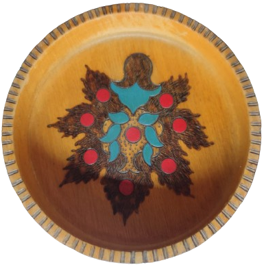 AHSAP EL TORNASINDA YAPILMIS SEKİLLENDİRİLMİŞ İÇERSİ KOK EL BOYAMA İKRAM SUNUM KABI 