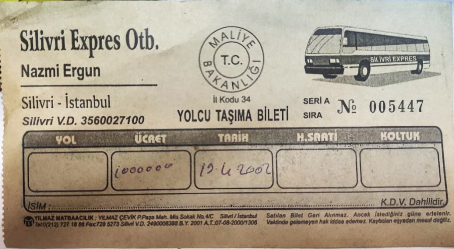 2002 SİLİVRİ EXPRES OTB.  YOLCU TASIMA BİLETİ  SİLİVRİ İSTANBUL
