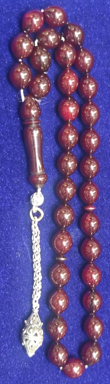 ATES KIRMIZI DAMLA KESİM İÇİ HARELİ ÖZEL YAPIM SIKMA KEHRİBAR TESBİH