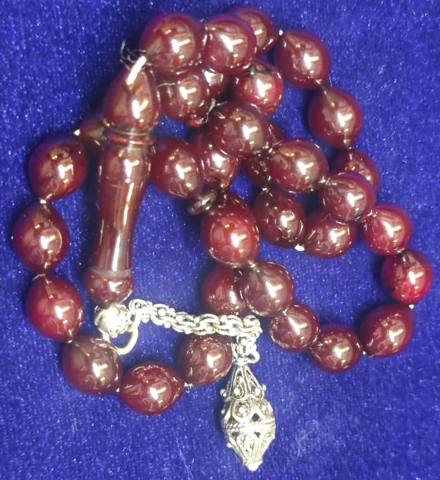 ATES KIRMIZI DAMLA KESİM İÇİ HARELİ ÖZEL YAPIM SIKMA KEHRİBAR TESBİH