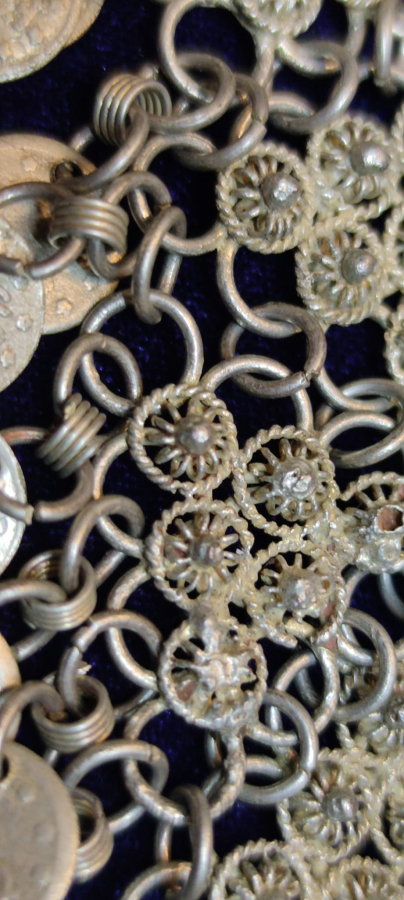 1920  OSMANLI YAPIM GELİN MERASİMDE TAKILAN  KOLYE EL İŞİ DÜŞÜK AYAR GÜMÜŞ 