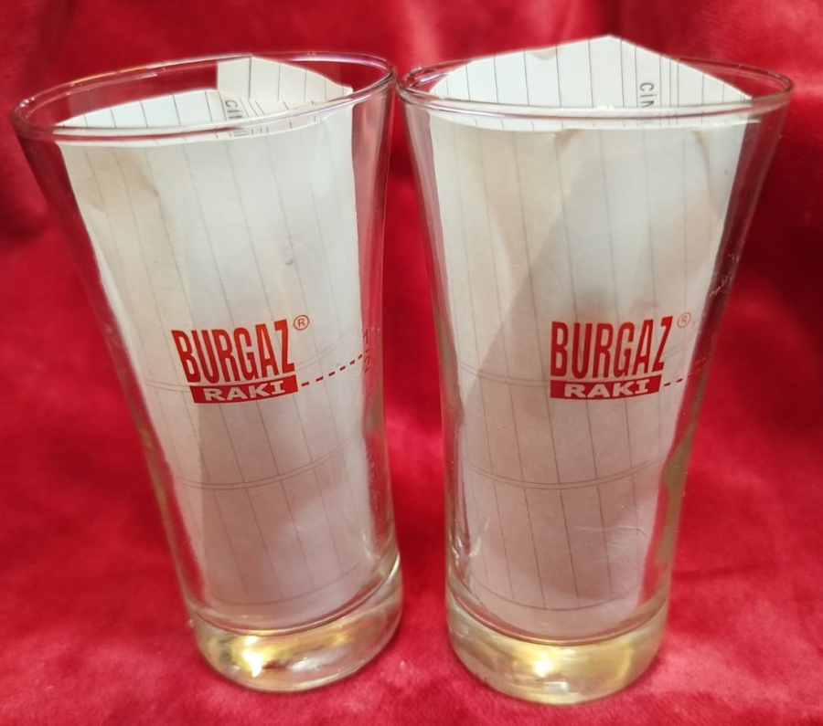 BURGAZ RAKI KADEHİ BİR VE YARIM  DUBLE KUCUK BOY İKİ ADET CAM BARDAK