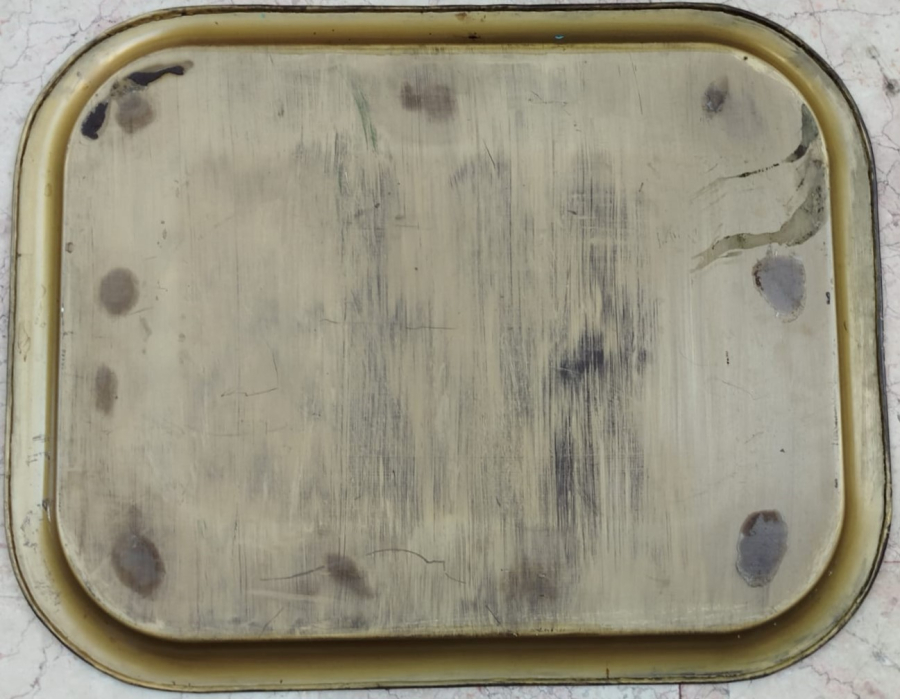 1900 OSMANLI DEV BOY PULAT METAL KENARLI EL CİZİM CİCEKLİ TEPSİ