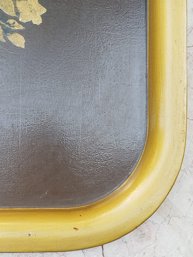 1900 OSMANLI DEV BOY PULAT METAL KENARLI EL CİZİM CİCEKLİ TEPSİ