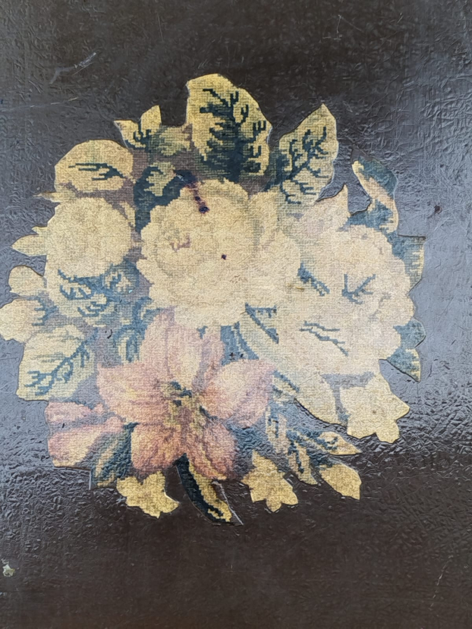 1900 OSMANLI DEV BOY PULAT METAL KENARLI EL CİZİM CİCEKLİ TEPSİ