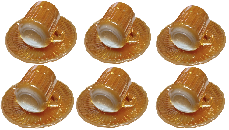 1970 AMERİCAN KAHVE FİNCAN TAKIMI 12 PARCA TABAKLARI VE KULPLU TURK TİPİ FİNCANLAR PARLAK BAL RENK