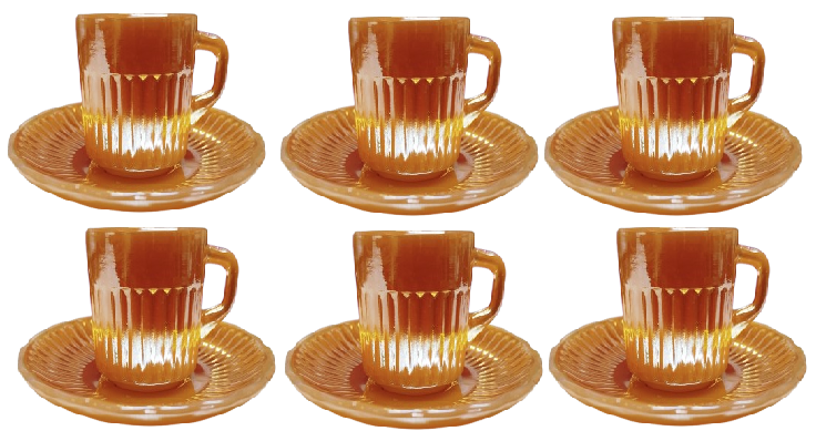1970 AMERİCAN KAHVE FİNCAN TAKIMI 12 PARCA TABAKLARI VE KULPLU TURK TİPİ FİNCANLAR PARLAK BAL RENK