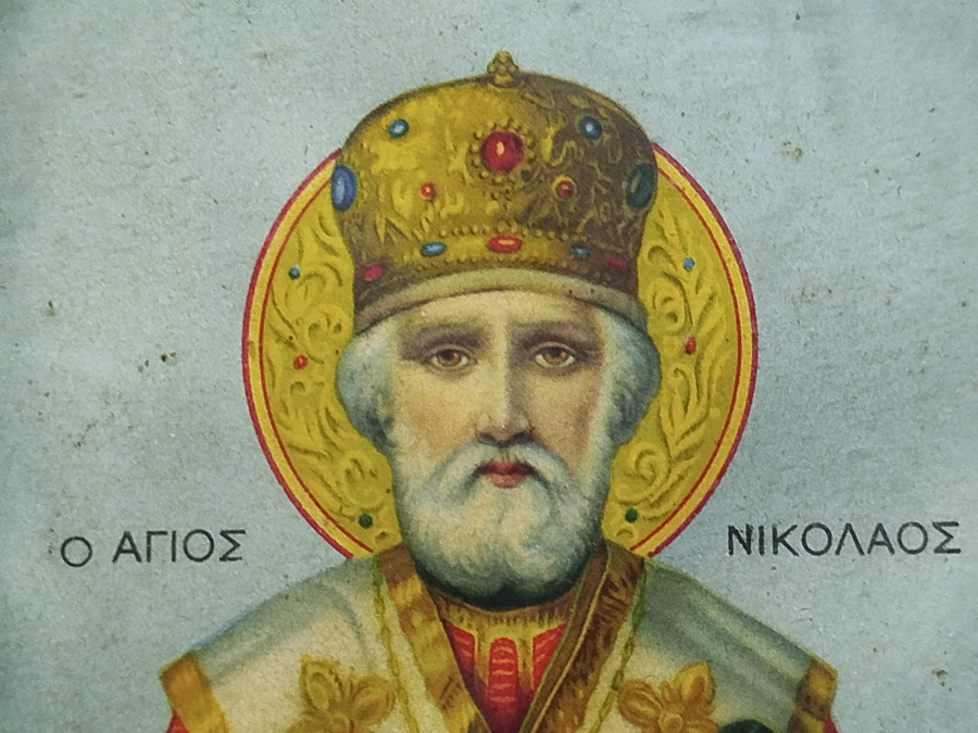 1920 İKONA MASİF UZERİNE TAS BASKI SV. NIKOLAJ CHUDOTVOREC ORTODOKS AZİZ NİKOLA