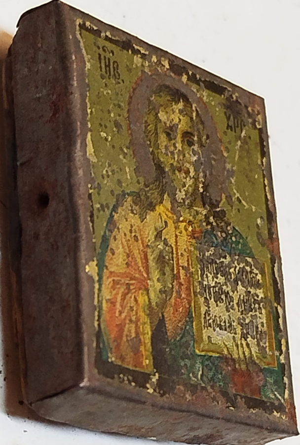 1920 İKONA MASİF AHSAP UZERİNE CAKILMIS TENEKE BASKI HZ İSA