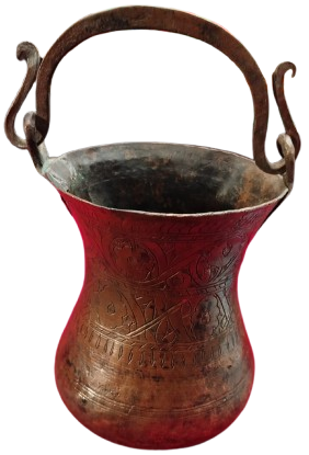 OSMANLI PİRİNC KULPLU BAKIR BOGUMLU KAYMAK  BAKRAC UZERİ KOMPLE KALEM İŞİ