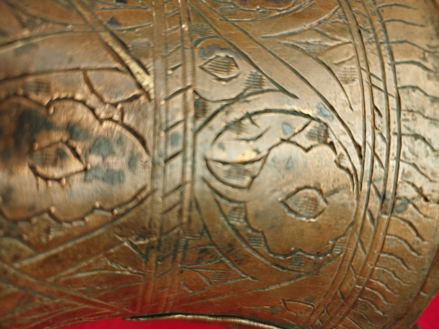 OSMANLI PİRİNC KULPLU BAKIR BOGUMLU KAYMAK  BAKRAC UZERİ KOMPLE KALEM İŞİ