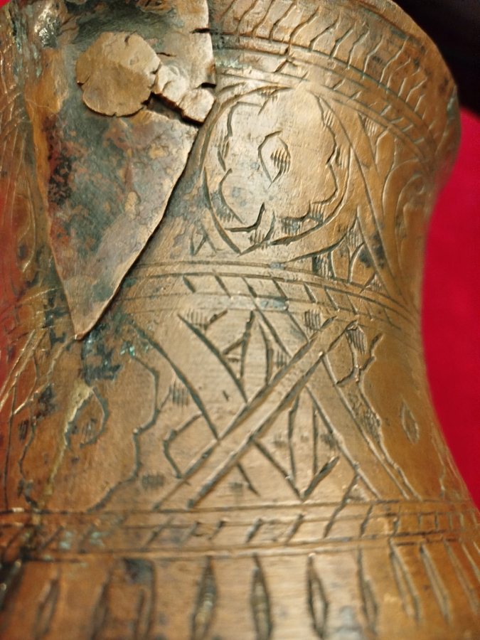 OSMANLI PİRİNC KULPLU BAKIR BOGUMLU KAYMAK  BAKRAC UZERİ KOMPLE KALEM İŞİ