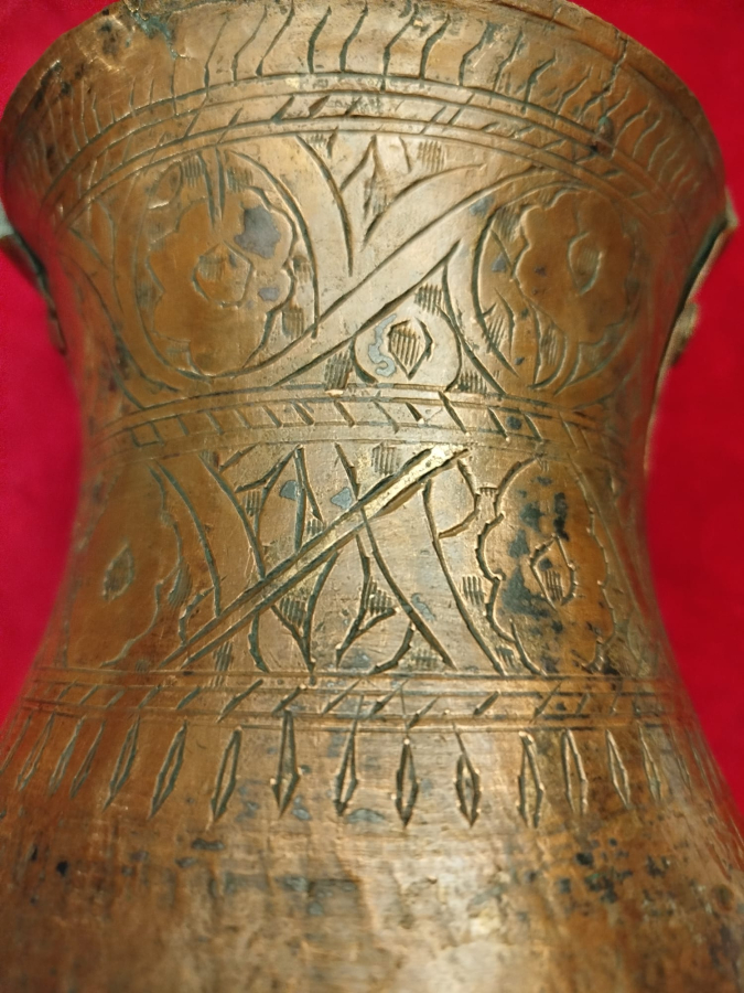 OSMANLI PİRİNC KULPLU BAKIR BOGUMLU KAYMAK  BAKRAC UZERİ KOMPLE KALEM İŞİ