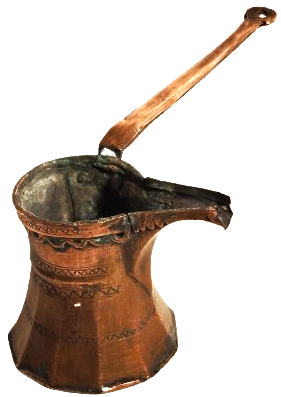 OSMANLI DOGME BAKIR TİRYAKİ CEZVE TEK FİNCANLİK UZERİ KALEM İŞ SÜSLEME