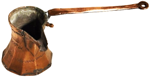 OSMANLI DOGME BAKIR TİRYAKİ CEZVE TEK FİNCANLİK UZERİ KALEM İŞ SÜSLEME