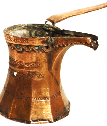 OSMANLI DOGME BAKIR TİRYAKİ CEZVE TEK FİNCANLİK UZERİ KALEM İŞ SÜSLEME