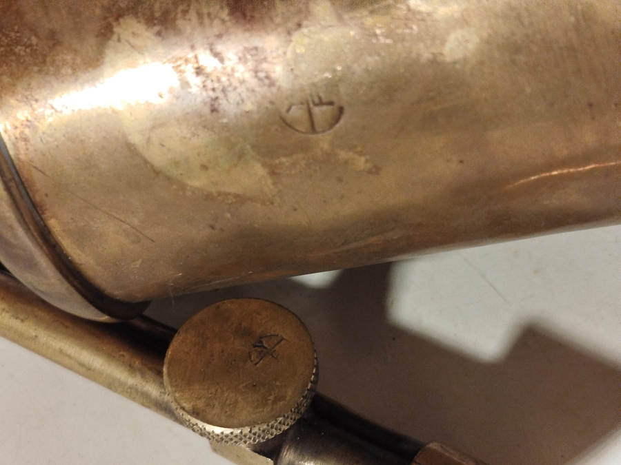 1930 KUYUMCU TAMİRCİ PİRİNC KAZANLI  SALOMO KORUKLU KAYNAK LEHİM ALETİ ÜZERİ DAMGALI