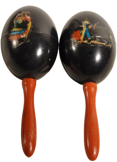 1980 ORJİNAL İSPANYOL FLAMENKO CİFT MARAKAS AHŞAP SALLAMA RİTİM 